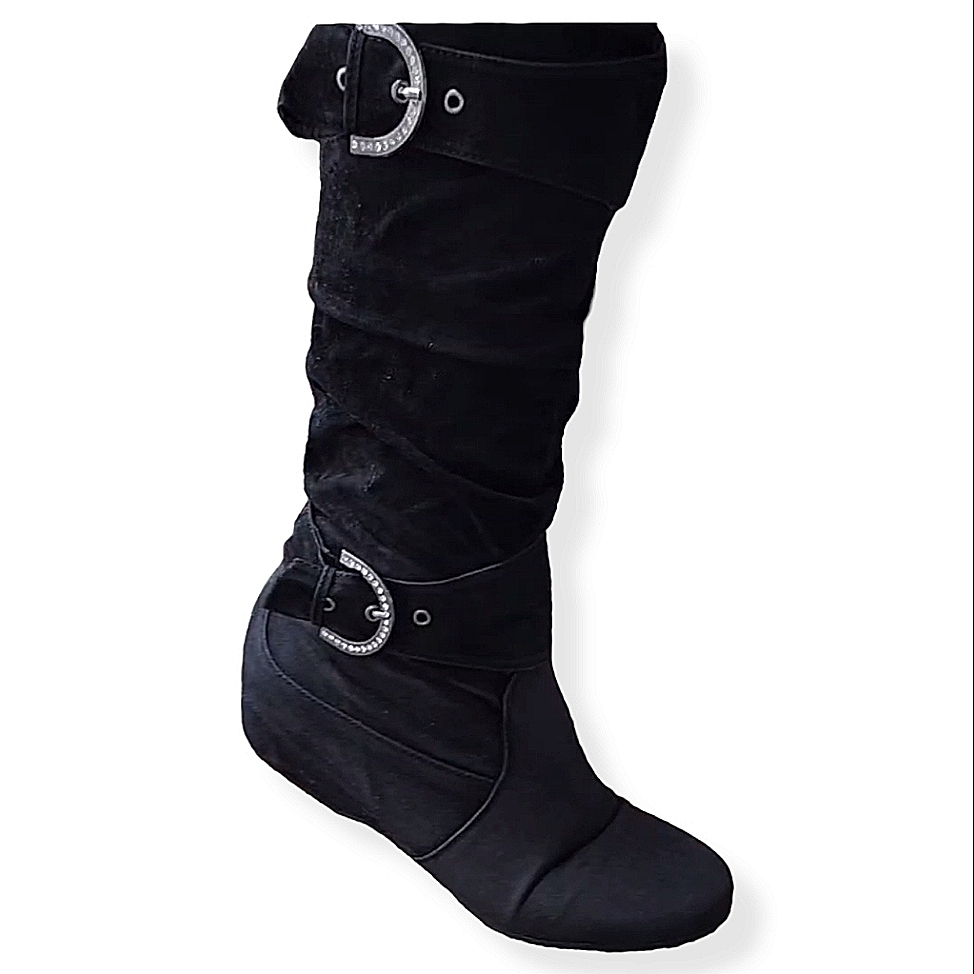 Rare Womens Black Rhinestone Wedge Boots